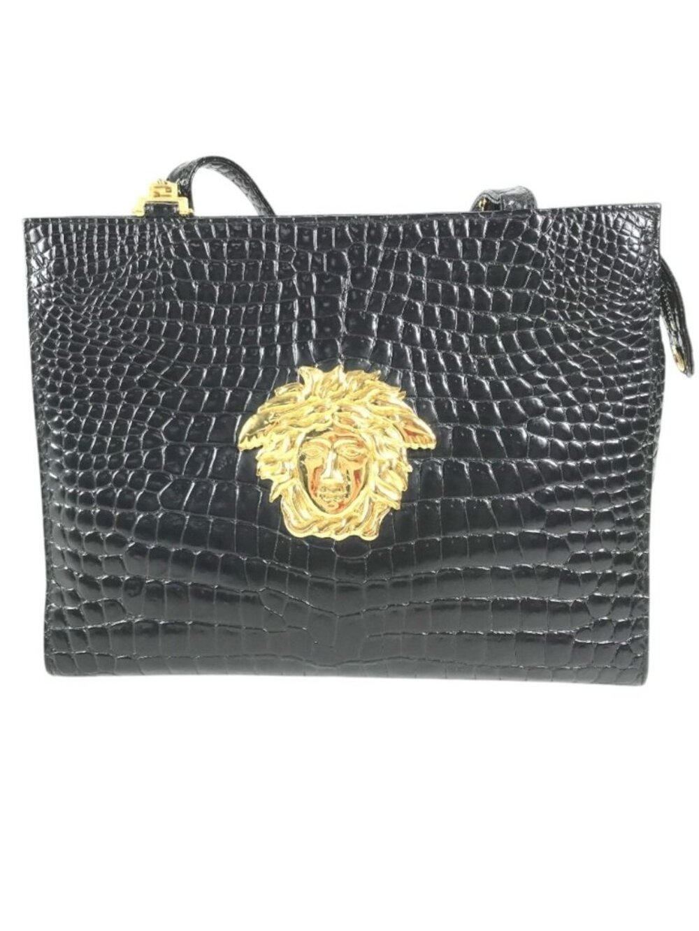 Versace Shoulder Bag Big Medusa Logo Greca Embossed Leather Black